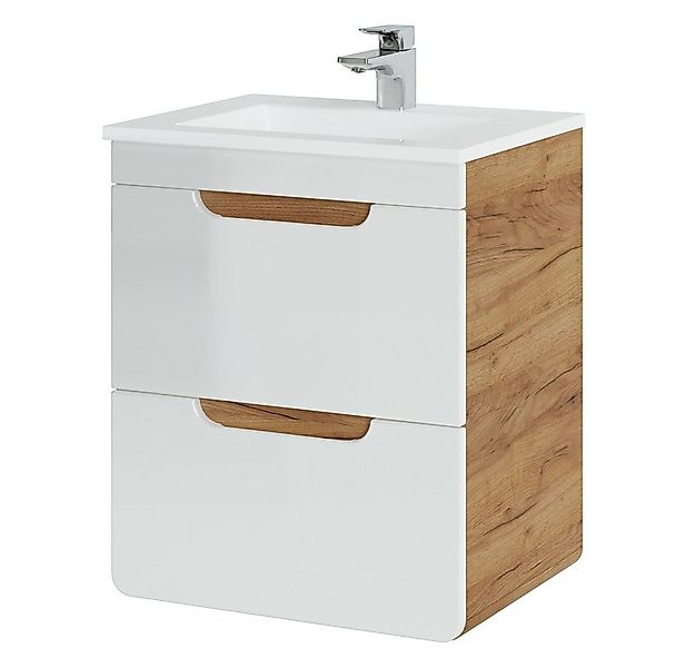 Lomadox Waschtisch LUTON-56, weiß mit Wotan Eiche Nb. 53/61/40 cm günstig online kaufen