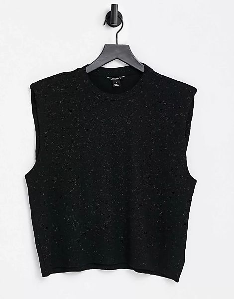 Monki – T-Shirt mit Schulterpolster in Schwarz günstig online kaufen