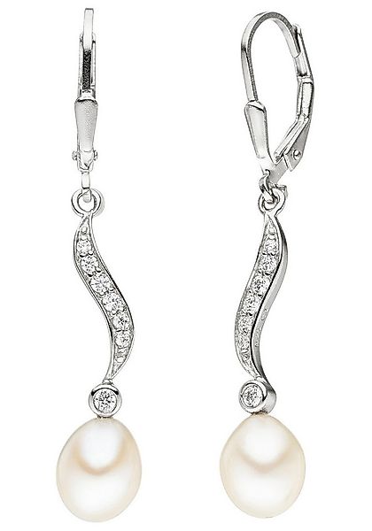 JOBO Perlenohrringe, 925 Silber mit Süßwasser-Zuchtperlen und 14 Zirkonia günstig online kaufen