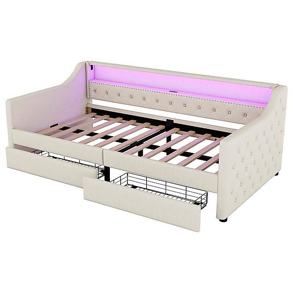 SOFTWEARY Schlafsofa mit LED-Beleuchtung und Schubladen, 90x200 cm, Polster günstig online kaufen