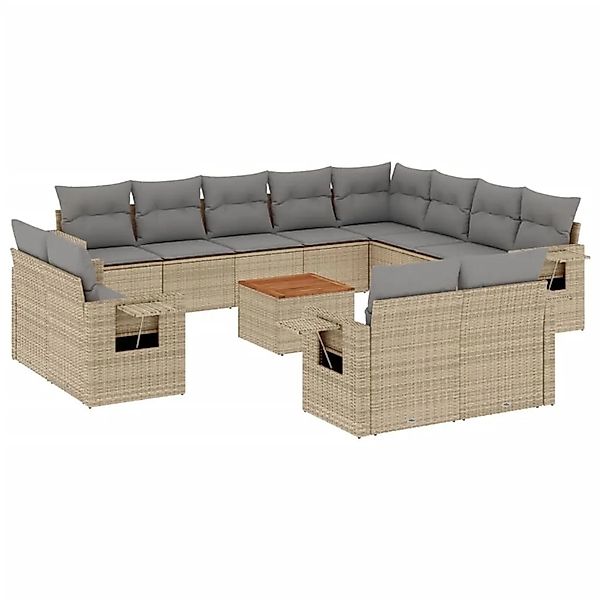 vidaXL 13-Tlg Garten-Sofagarnitur mit Kissen Beige Poly Rattan 3224834 günstig online kaufen