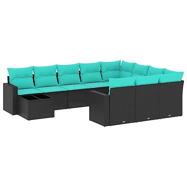 vidaXL 11-Tlg Gartensofa-Set mit Kissen Schwarz Polyrattan 3219517 günstig online kaufen