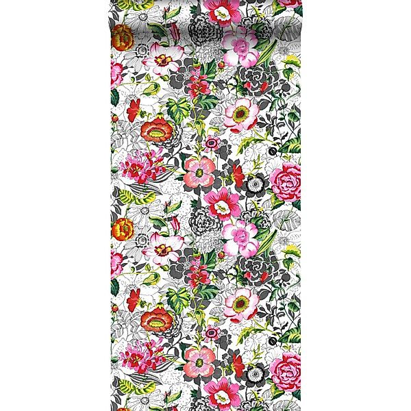 ESTAhome XXL Vliestapete Funky Blumen Rosa Rot Grün Schwarz Und Weiß 50 X 9 günstig online kaufen