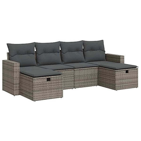vidaXL 6-Tlg Garten-Sofagarnitur mit Kissen Grau Poly Rattan 3325426 günstig online kaufen