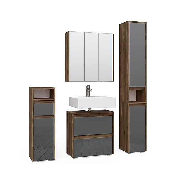 Vicco Badmöbel-Set Majest, Anthrazit/Nussbaum, 4 Teile, günstig online kaufen