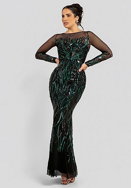 Goddiva Maxikleid Long Sleeve Sequin Flame Maxi Langes Kleid, Samt, Rundhal günstig online kaufen