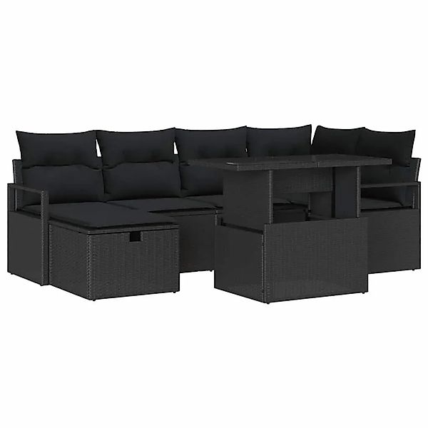 vidaXL Garten-Sofa-Set mit Kissen 7-Tlg Schwarz Poly Rattan 3359800 günstig online kaufen