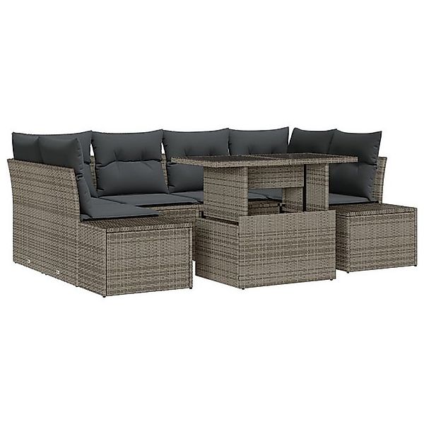 vidaXL Loungesofa 7-teiliges Garten-Sofa-Set mit Kissen Grau Poly Rattan, 7 günstig online kaufen