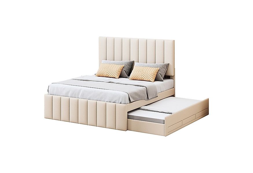 Flieks Polsterbett, Doppelbett 140x200cm mit 3 Schubladen und Ausziehbett 9 günstig online kaufen