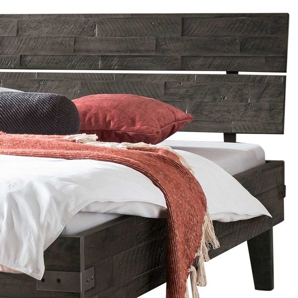 Holzbett im Factory Style in Akazie Grau Vintage 216 cm tief günstig online kaufen