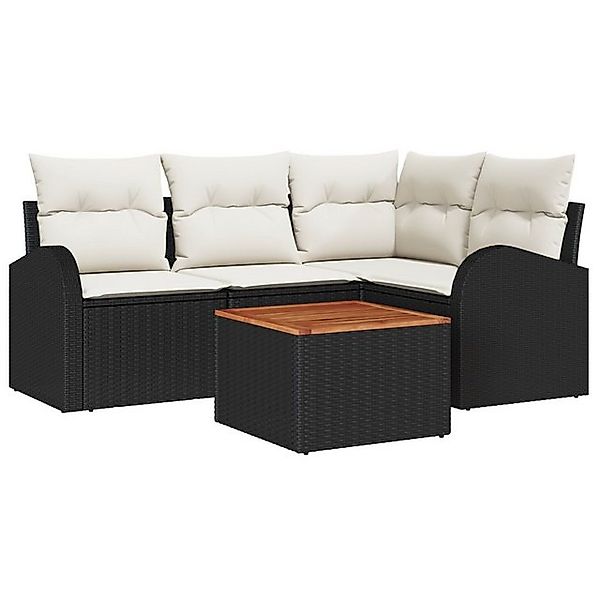 vidaXL Loungesofa 5-teiliges Garten-Sofa-Set mit Kissen Schwarz Poly-Rattan günstig online kaufen