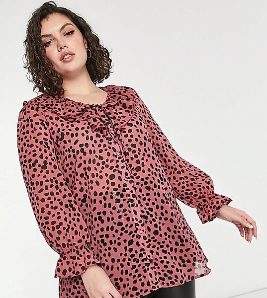 Yours – Bluse mit Rüschendetails in rosa bedruckt günstig online kaufen