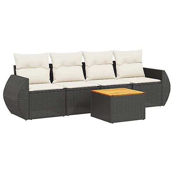 vidaXL 5-Tlg Garten-Sofagarnitur mit Kissen Schwarz Poly Rattan 3257211 günstig online kaufen