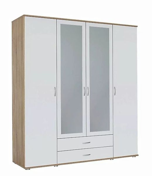 Kindermöbel 24 Spiegelschrank Sara weiß - braun 4 Türen B 168 cm - H 188 cm günstig online kaufen