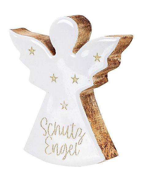 Levandeo® Engelfigur, Schutzengel H12cm Mangoholz Weiß Glücksbringer Tischd günstig online kaufen