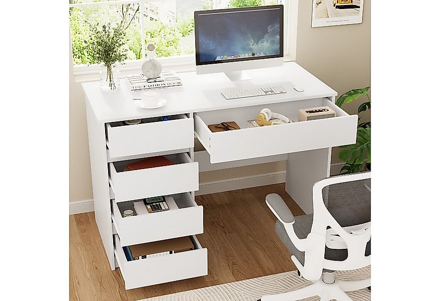 VOWNER Schreibtisch mit 5 Schubladen, modernes einfaches Studier- und PC-Ti günstig online kaufen