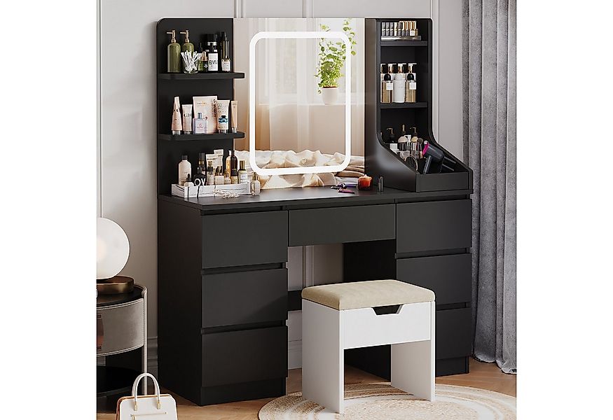 HOMALL Schminktisch Schminktisch mit Spiegel und LED Mit 7 Schubladen und 8 günstig online kaufen