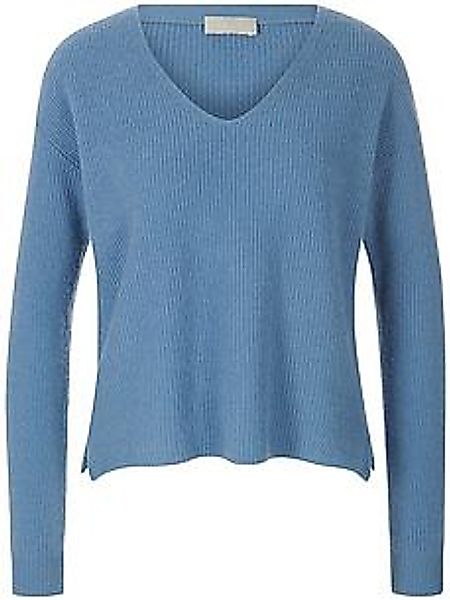V-Pullover aus 100% Premium-Kaschmir Peter Hahn blau günstig online kaufen