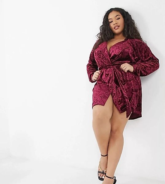 In The Style Plus – Exclusive – Blazer-Kleid aus Samt in Beere-Rot günstig online kaufen