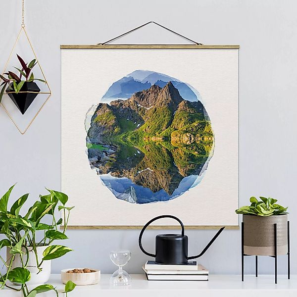 Stoffbild Berge mit Posterleisten - Quadrat Wasserfarben - Berglandschaft m günstig online kaufen
