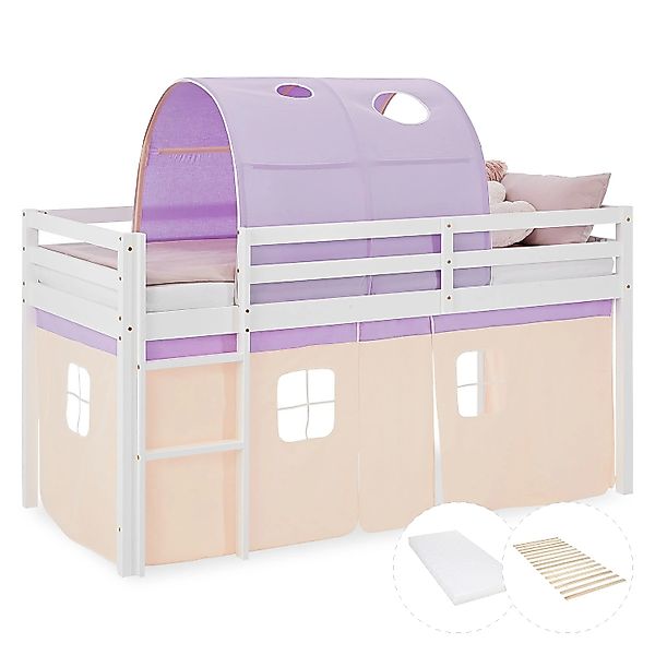 Homestyle4u Kinder Hochbett 90x200 Rutsche Kinderbett mit Matratze günstig online kaufen