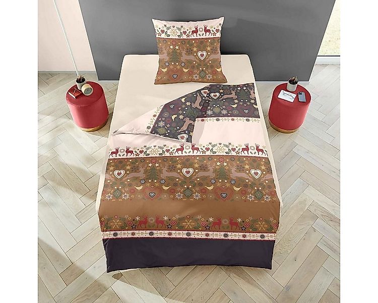TRAUMSCHLAF Bettwäsche Hirsche Weihnachten, Biber, 2 teilig, Biberbettwäsch günstig online kaufen