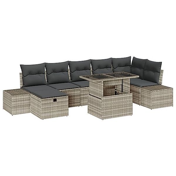 vidaXL Loungesofa 8-Teiliges Garten Sofa Set mit Kissen Hellgrau Poly Ratta günstig online kaufen