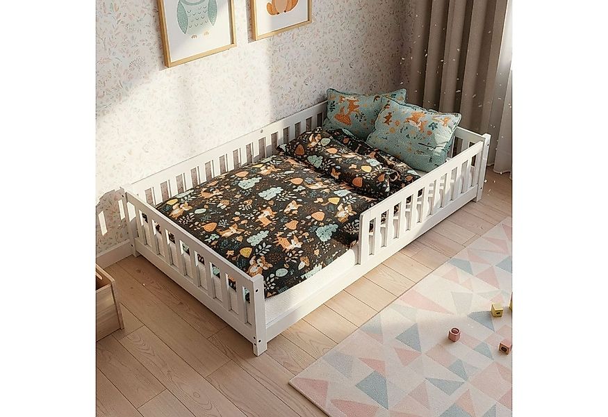 Juskys Kinderbett Naya, 140x200 cm Bodenbett aus Holz, mit Rausfallschutz & günstig online kaufen