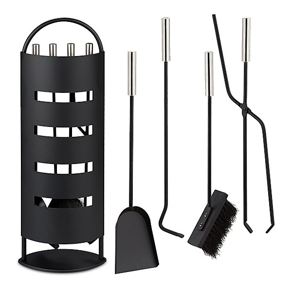 relaxdays Kamingarnitur 5-teiliges Kaminbesteck Schwarz & günstig online kaufen