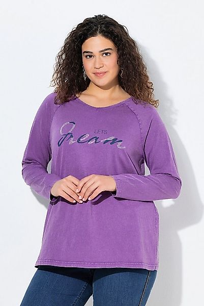 Ulla Popken T-Shirt Shirt Vintage-Look A-Linie V-Ausschnitt Langarm günstig online kaufen