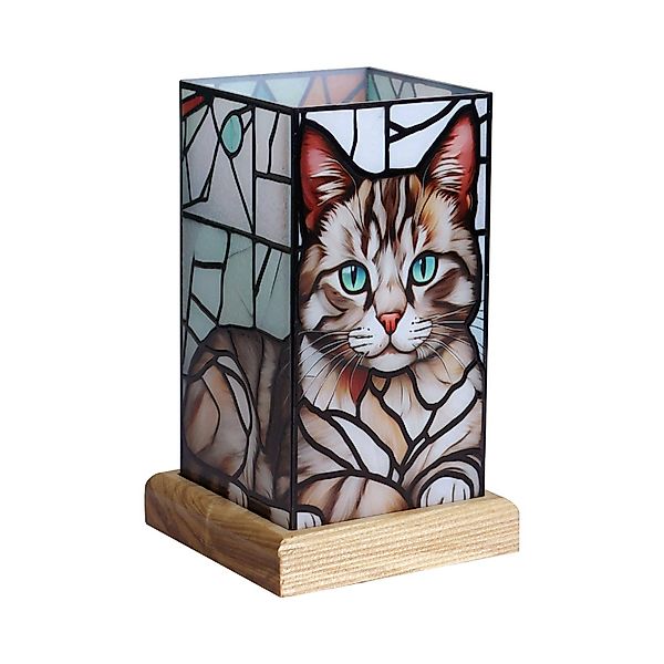 LED-Tischleuchte Art Light Katze, Holzsockel, Acryl, bunt günstig online kaufen