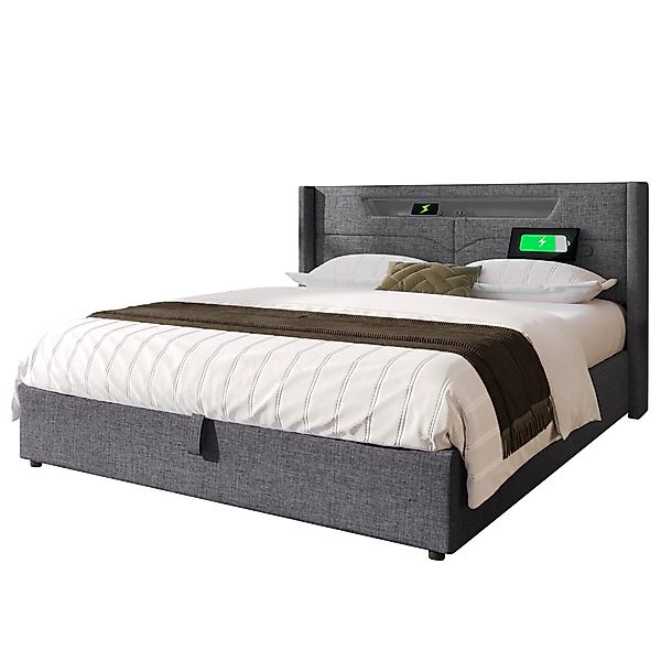 OKWISH Polsterbett LED Doppelbett mit USB günstig online kaufen