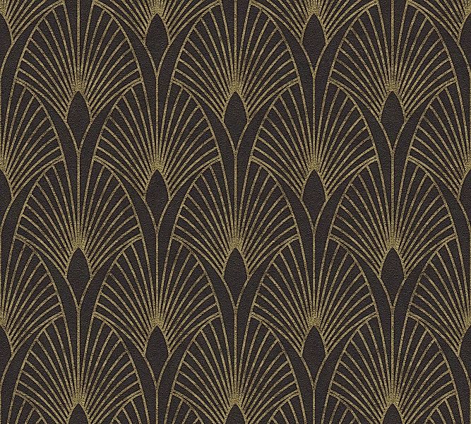 Bricoflor Gründerzeit Tapete Schwarz Gold Art Deco Vliestapete Edel mit Vin günstig online kaufen