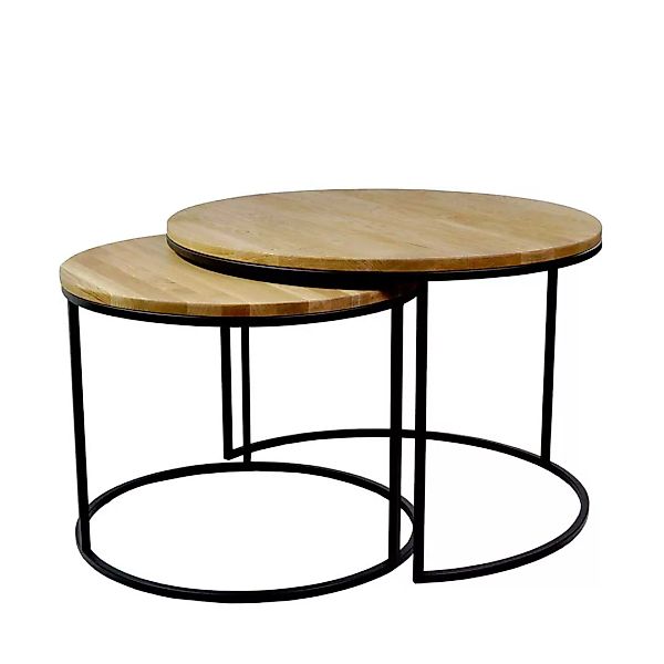 Zweisatz Tische aus Wildeiche Massivholz & Metall runde Platte (zweiteilig) günstig online kaufen