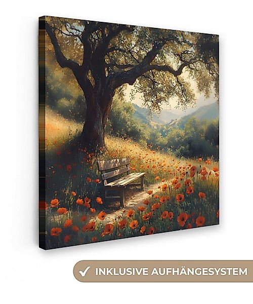 OneMillionCanvasses® Leinwandbild Bank - Baum - Mohnblumen - Hügel, Fotodru günstig online kaufen