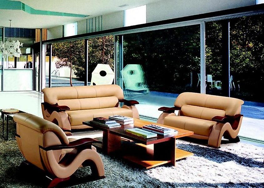 JVmoebel Sofa Beige Sofagarnitur Leder Sofa Set 3+2 (ohne Sessel), Made in günstig online kaufen
