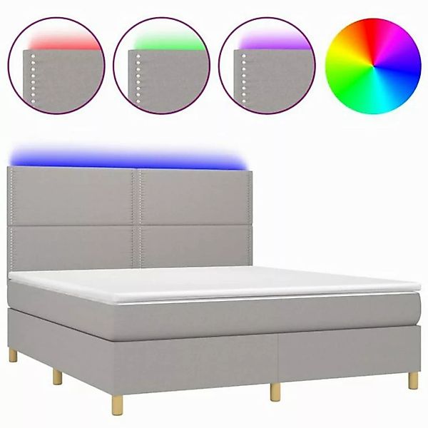 vidaXL Boxspringbett Boxspringbett mit Matratze LED Hellgrau 180x200 cm Sto günstig online kaufen