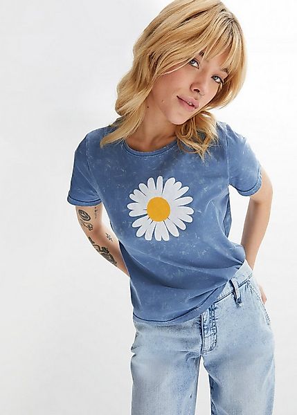 bonprix T-Shirt Slim Fit Passform, Kurzarm, Gänseblümchen-Print, Moonwash-E günstig online kaufen