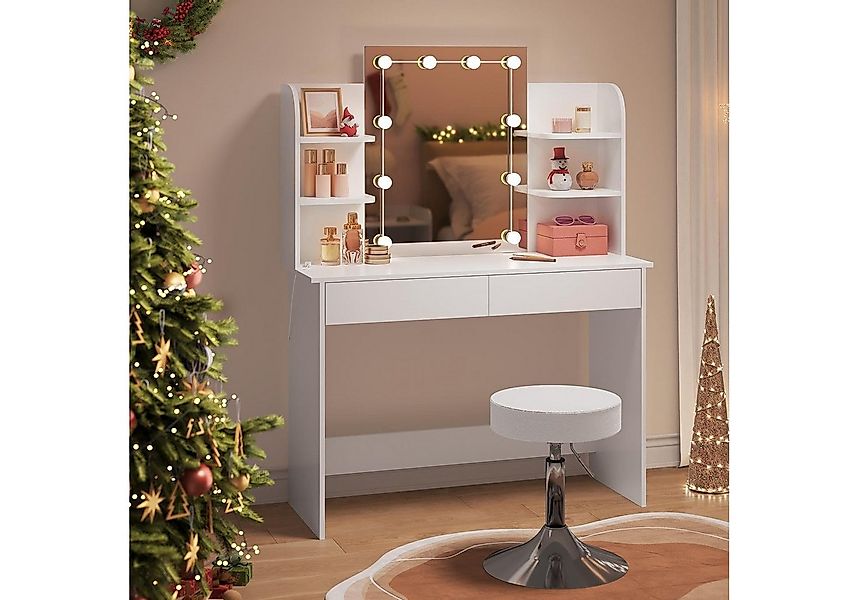 Woltu Schminktisch (Set), mit LED-Beleuchtung und Hocker aus Holz günstig online kaufen