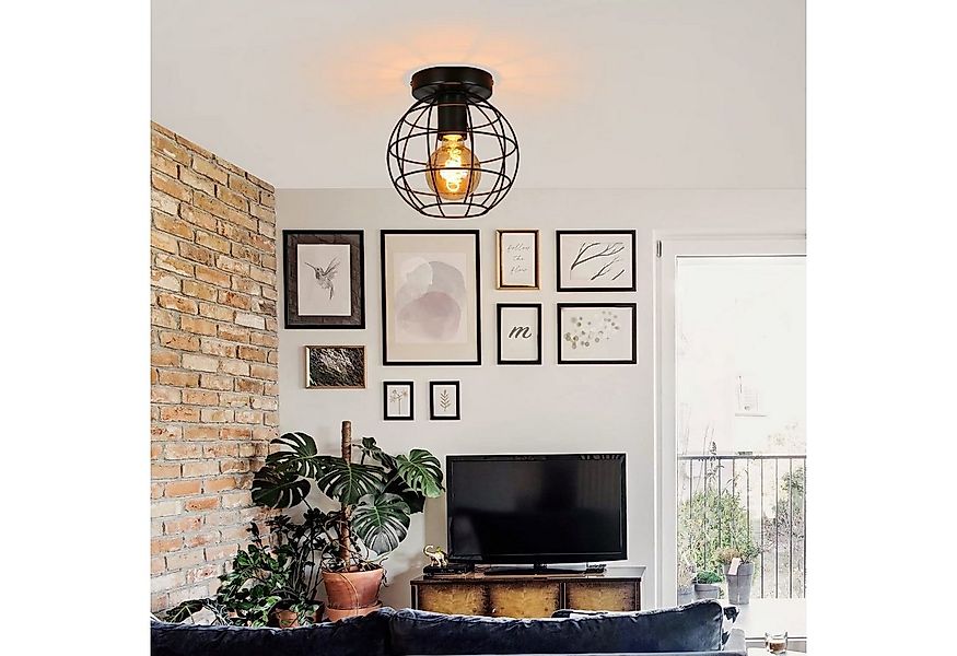 ZMH Deckenleuchte Wohnzimmer E27 Schwarz Lampenschirm Vintage Deckenlampe F günstig online kaufen
