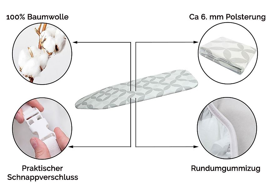 ZOLLNER Bügelbrettbezug, Gummizug, 100% Baumwolle, Schnappverschluss, günstig online kaufen