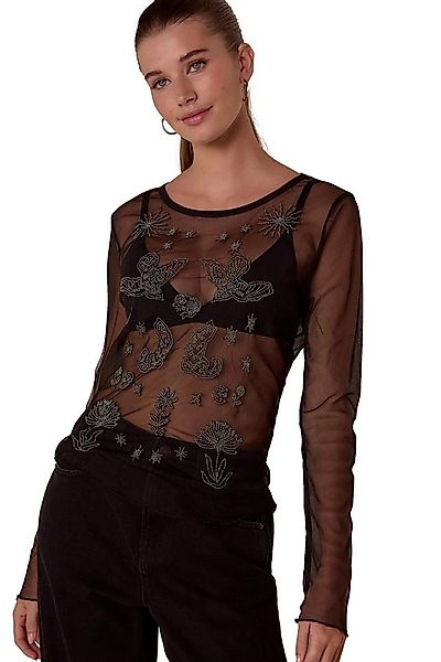 Next Blusenshirt Langarmoberteil aus Mesh mit Perlchen (1-tlg) günstig online kaufen