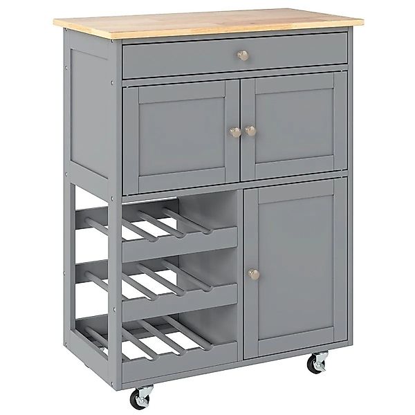 Costway Küchenwagen Auf Rollen mit Schubladen & Arbeitsplatte Grau günstig online kaufen