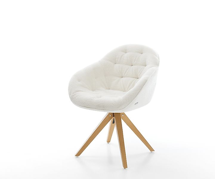 Drehstuhl Gaio-Flex Bouclé Soft Beige Holzgestell kantig Natur 180° drehbar günstig online kaufen