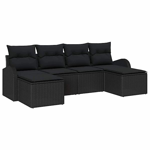 vidaXL Garten-Sofa-Set mit Kissen 6-Tlg Schwarz Poly Rattan 3354822 günstig online kaufen