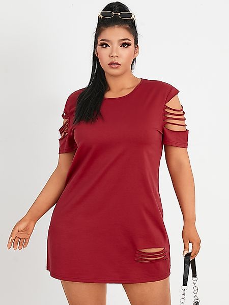 YOINS Plus Größe Rundhalsausschnitt Hohles Design Kurze Ärmel Mini Kleid günstig online kaufen