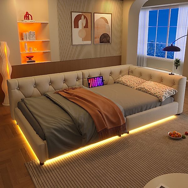 Flieks Polsterbett, LED Daybett Schlafsofa Einzelbett günstig online kaufen
