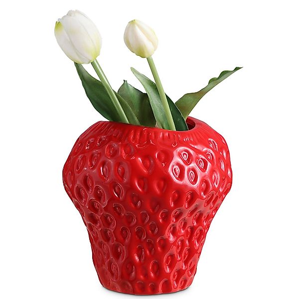 Navaris Dekovase Erdbeer Vase rot - Deko Blumenvase für Fensterbank Sideboa günstig online kaufen