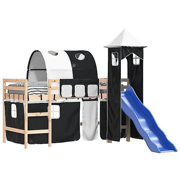 vidaXL Bett Kinderhochbett mit Turm Weiß & Schwarz 80x200 cm Kiefernholz günstig online kaufen