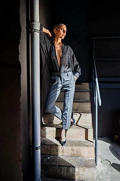 Boscana Hemdbluse Bluse mit Karo-Muster in Anthrazit günstig online kaufen